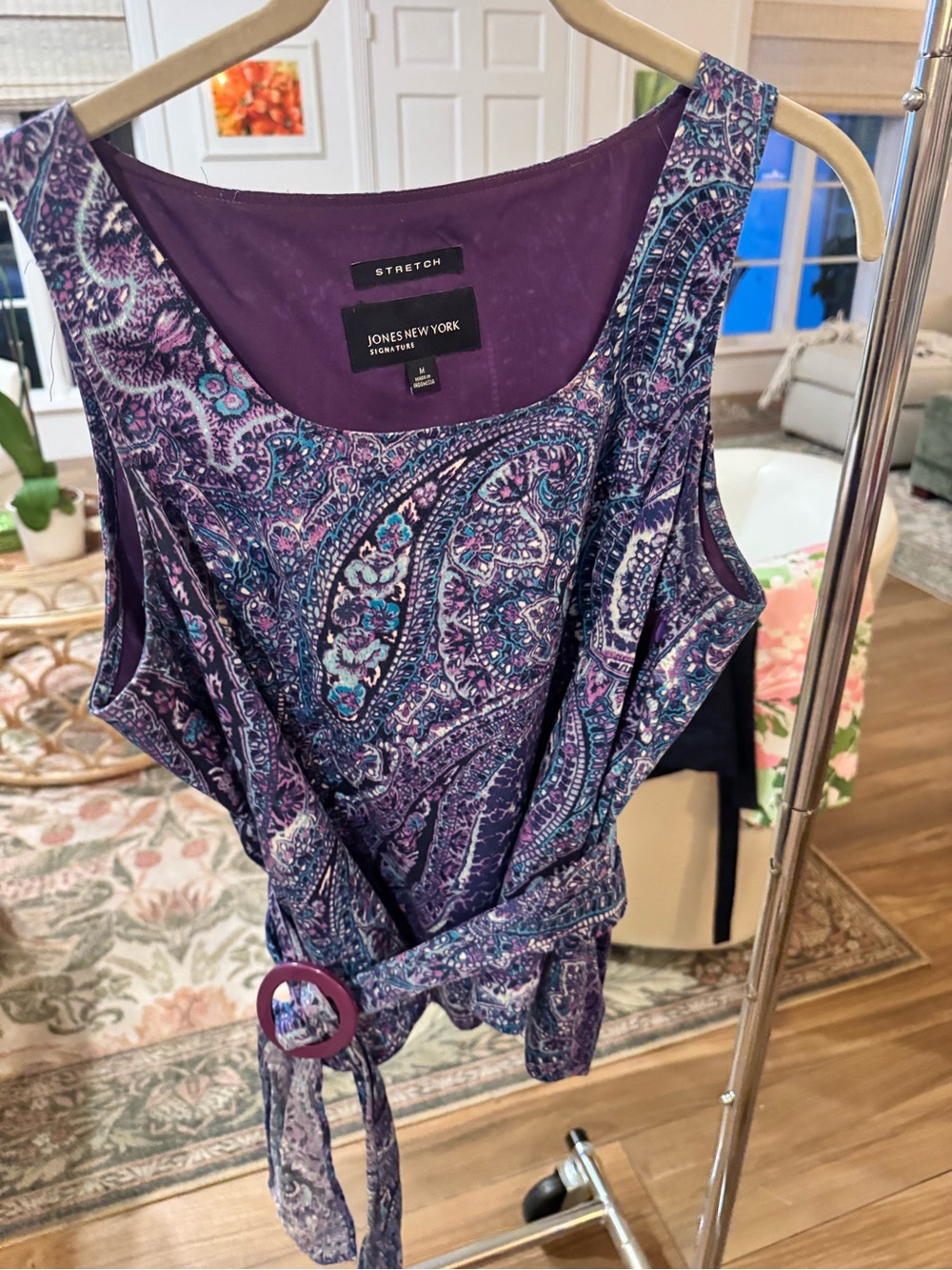 Jones New York Purple Paisley Belted Tank Top
